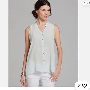 Eileen Fisher V-Neck Mandarin Collar Shirt in Silk Crepe de Chine